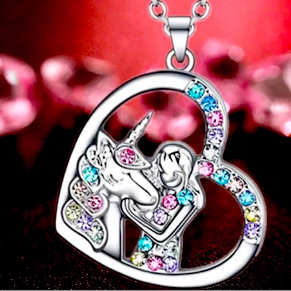 Source Unknown Other - Precious & Pretty Crystal Unicorn & Little Girl  Love Necklace